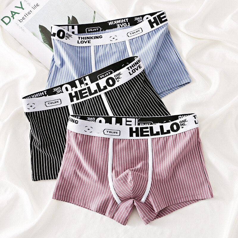 HELLO Striped - Men's Underwear (3 Pack) - Light Gray - Green - Blue
